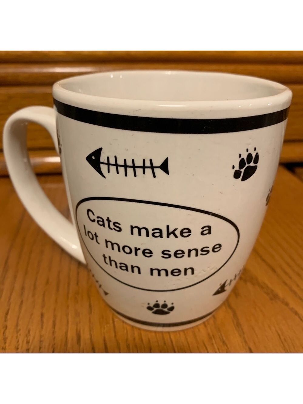 Cat Ceramic Mug Large Cream Black